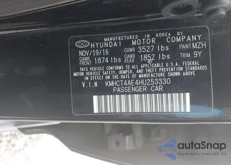 2017 Hyundai Accent Se z USA, uszkodzony, nr VIN KMHCT4AE4HU253330